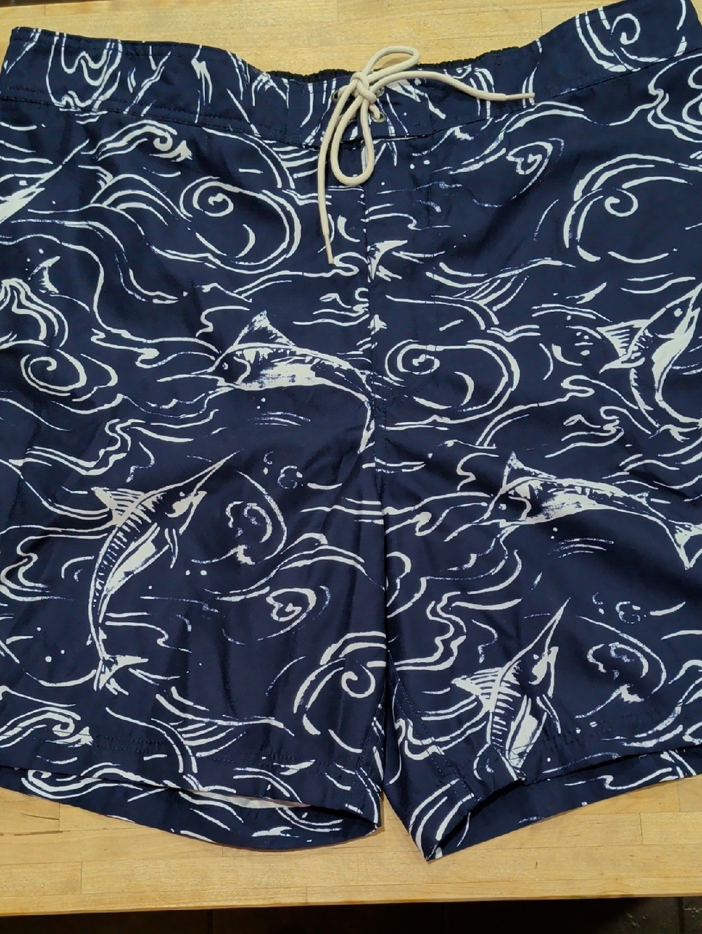 NWT Nautica Navy and White Wave Marlin Swim Shorts Size XXL